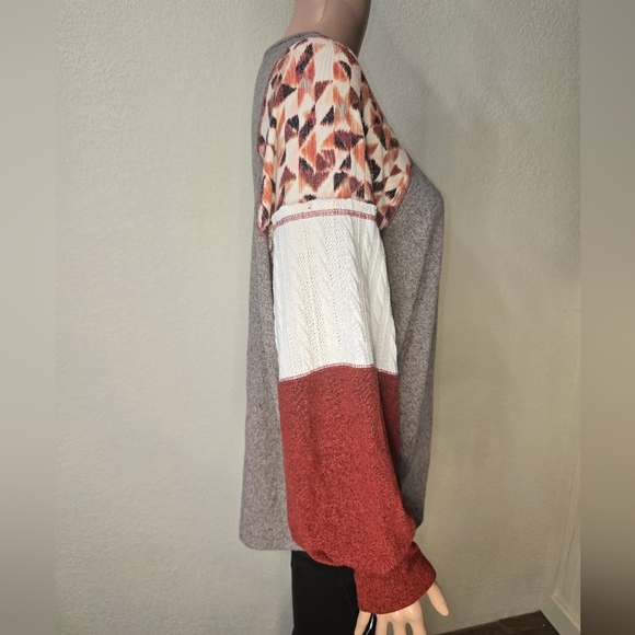 Women's Maurices Colorblock Light-Weight Sweater Gray  Maroon White Size Xl - Picture 3 of 9